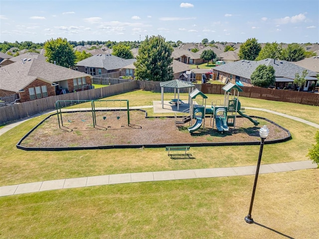 view of jungle gym with a yard