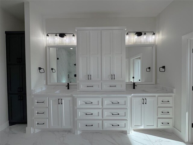 bathroom with vanity and walk in shower