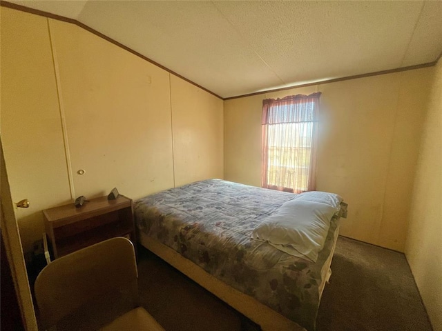 11322 Ns 3500th Rd, Prague, OK 74864 - carpeted bedroom with vaulted ceiling, a textured ceiling, and crown molding