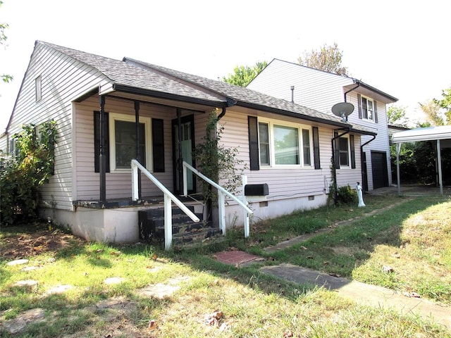 view of front of property with covered porch and a front yard