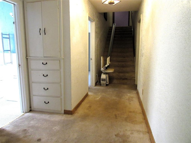 corridor with light colored carpet