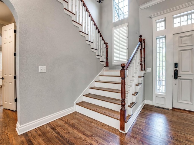 entrance foyer featuring dark hardwood / wood-style floors and a healthy amount of sunlight