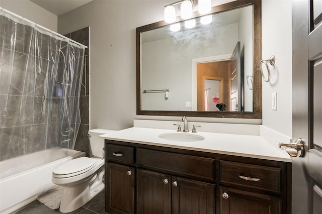 full bathroom with tile patterned flooring, vanity, toilet, and shower / bath combo