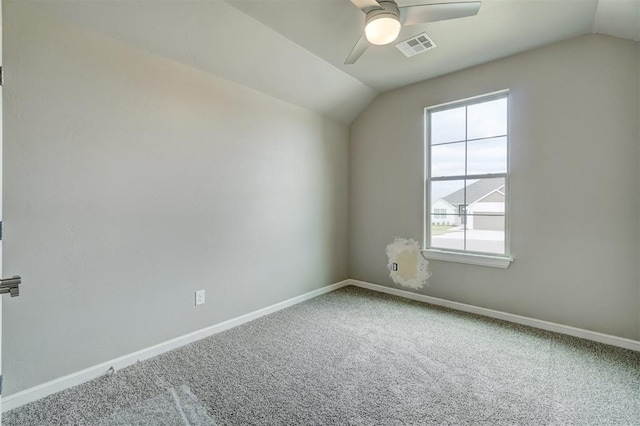 bonus room featuring carpet flooring, ceiling fan, and vaulted ceiling