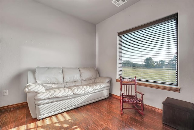 living room with hardwood / wood-style flooring and a healthy amount of sunlight