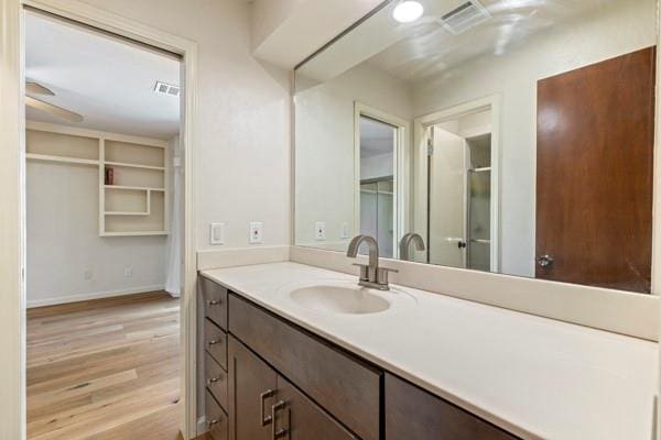 bathroom featuring vanity and wood-type flooring