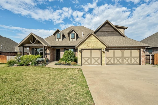 view of front of house with a front yard and a garage