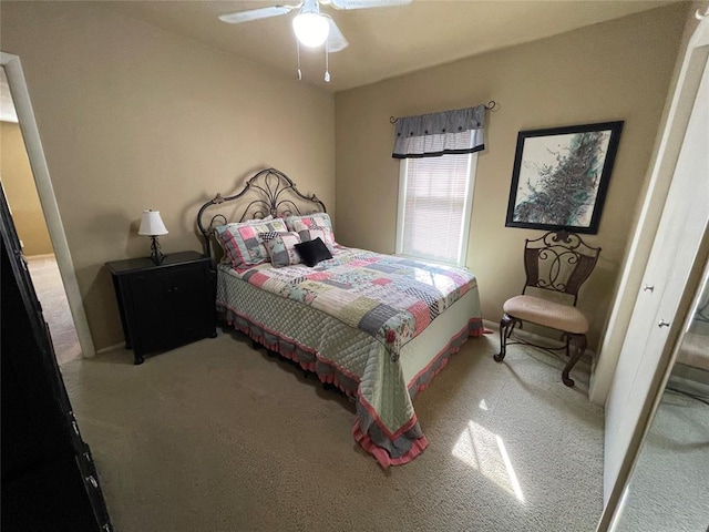 bedroom featuring carpet flooring and ceiling fan