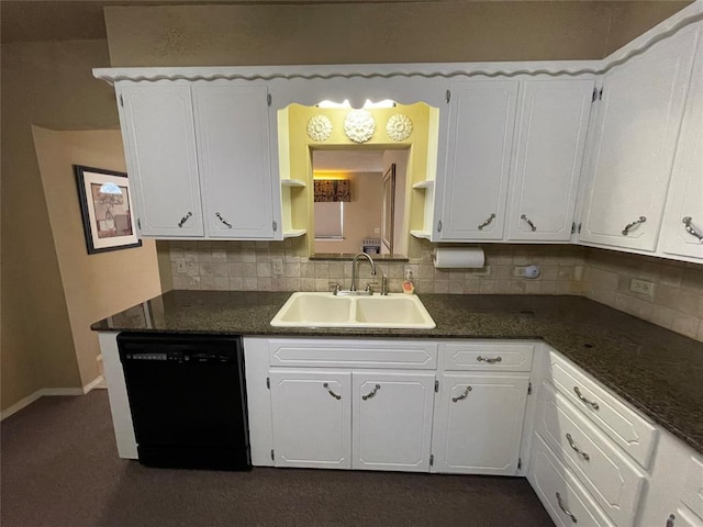 kitchen featuring white cabinetry, sink, and black dishwasher