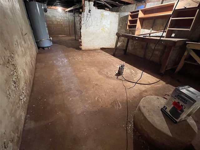 basement featuring water heater