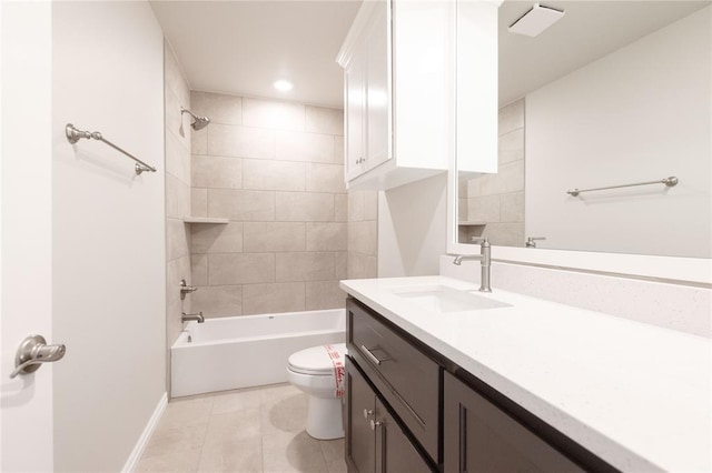 14109 Birch Ln, Edmond, OK 73049 - full bathroom featuring shower / washtub combination, vanity, toilet, tile patterned floors, and baseboards