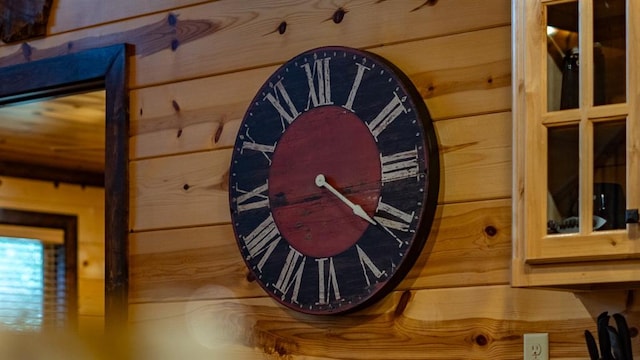 interior details featuring wood walls