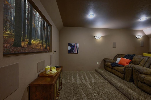 143 Honey Crisp Ln, Broken Bow, OK 74728 - home theater room featuring vaulted ceiling and carpet floors