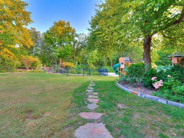 view of yard with a playground