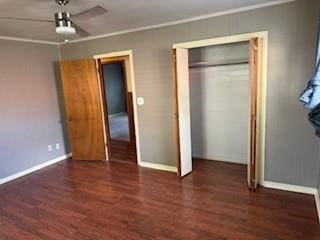 1305 SE 15th St, Wagoner, OK 74467 - unfurnished bedroom featuring wood finished floors, baseboards, a closet, and ornamental molding