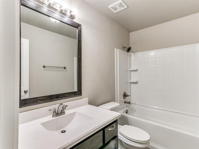 full bathroom featuring vanity,  shower combination, and toilet