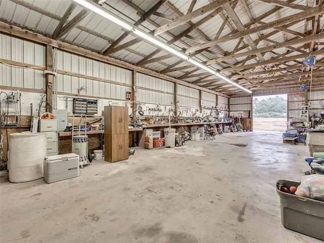 garage featuring a workshop area