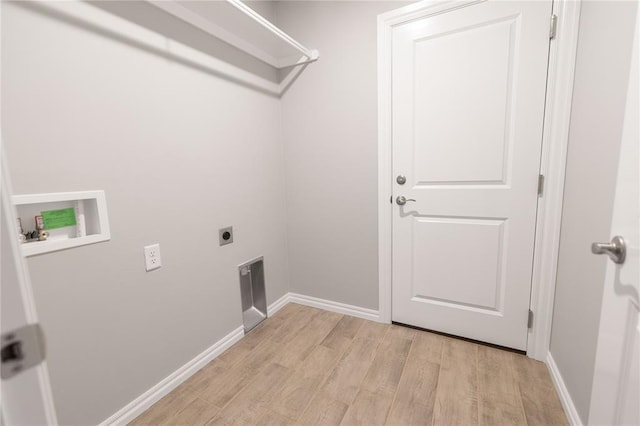 laundry room with electric dryer hookup, washer hookup, and light hardwood / wood-style floors