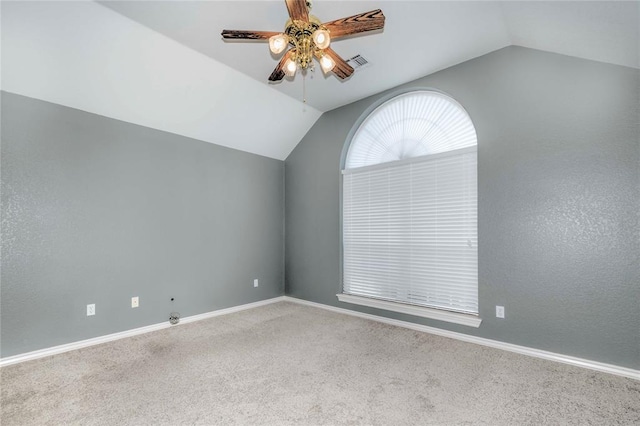 additional living space featuring carpet flooring, ceiling fan, and lofted ceiling