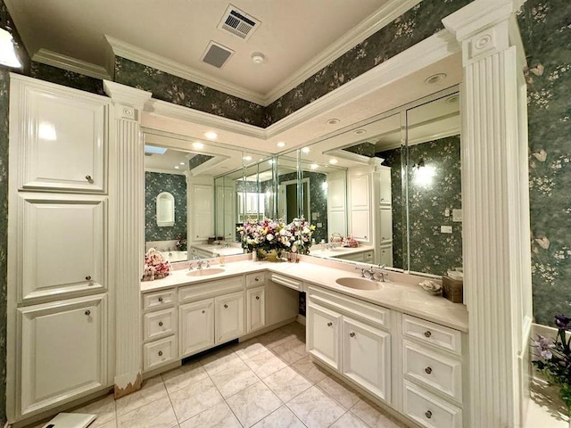 bathroom featuring vanity and crown molding