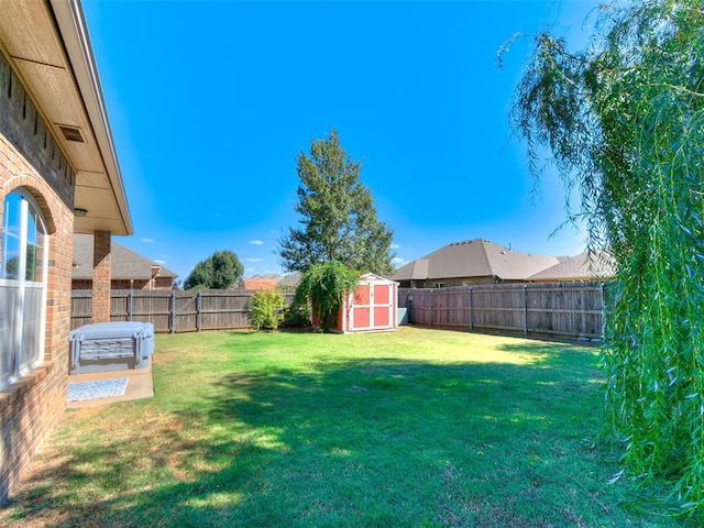 view of yard with a storage unit