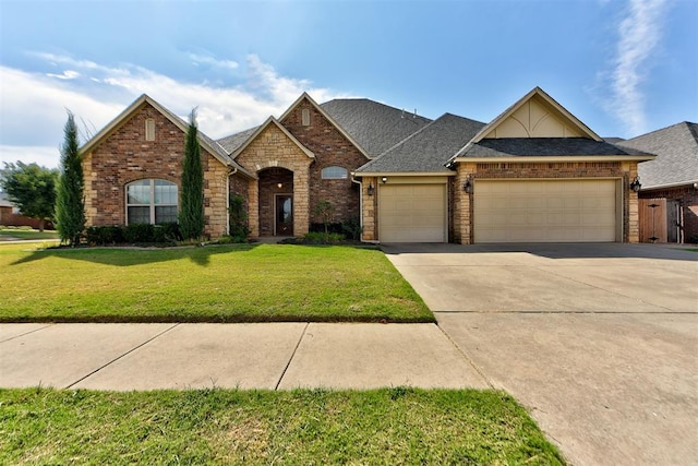 view of front of house with a front lawn and a garage