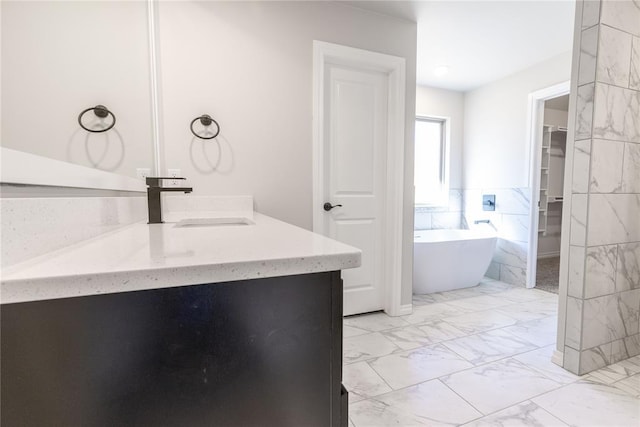 bathroom featuring vanity and a bathtub