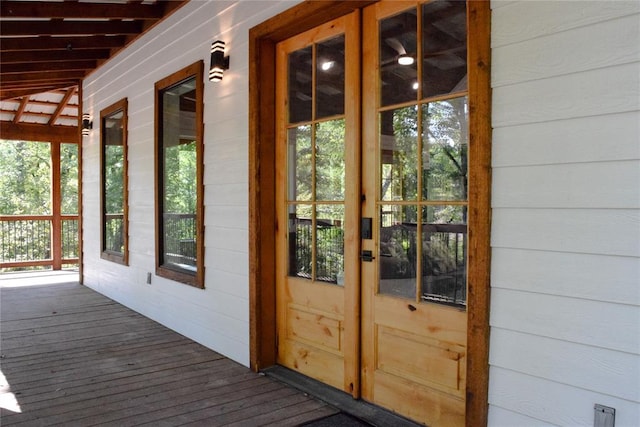 doorway to property featuring french doors