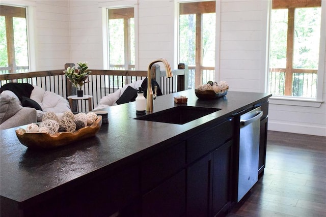 kitchen featuring plenty of natural light, dark hardwood / wood-style floors, and sink