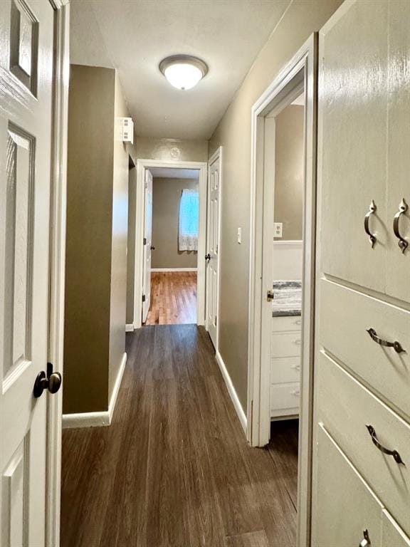 hall featuring dark wood-type flooring