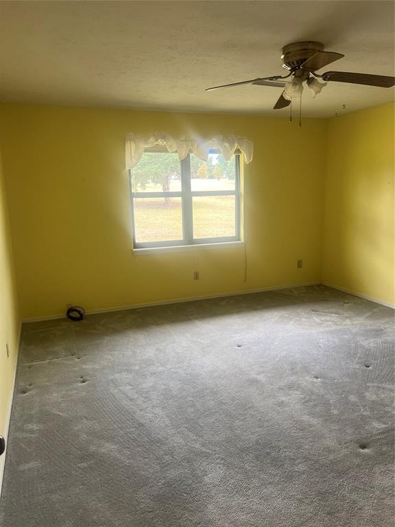 empty room featuring carpet flooring and ceiling fan