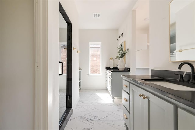 bathroom featuring vanity and walk in shower