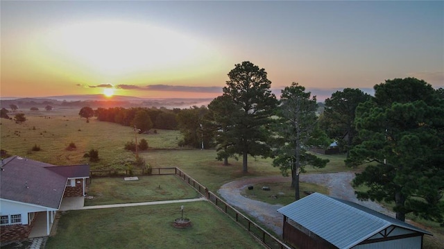 view of aerial view at dusk