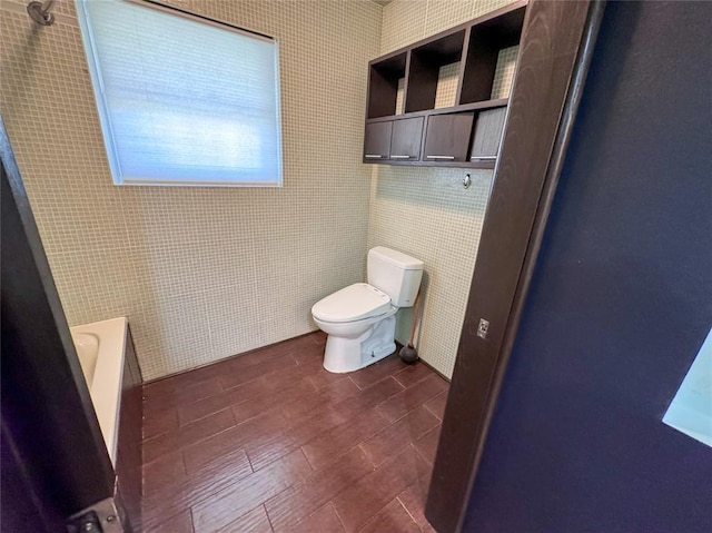 1345 State Highway 1, Hartshorne, OK 74547 - bathroom with toilet, a bath, a shower, tile walls, and wood finished floors
