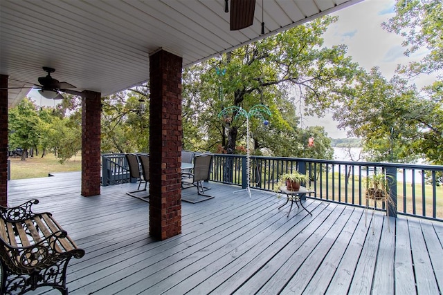 wooden terrace with ceiling fan