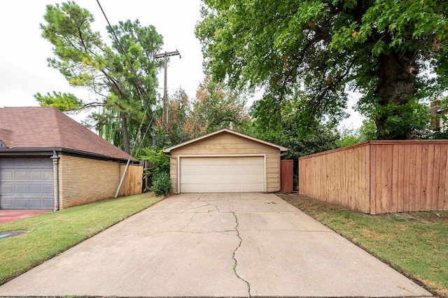 garage with a lawn