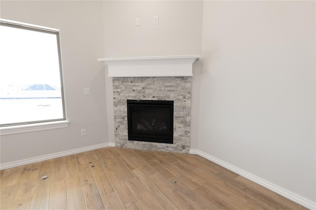 room details with wood-type flooring and a fireplace