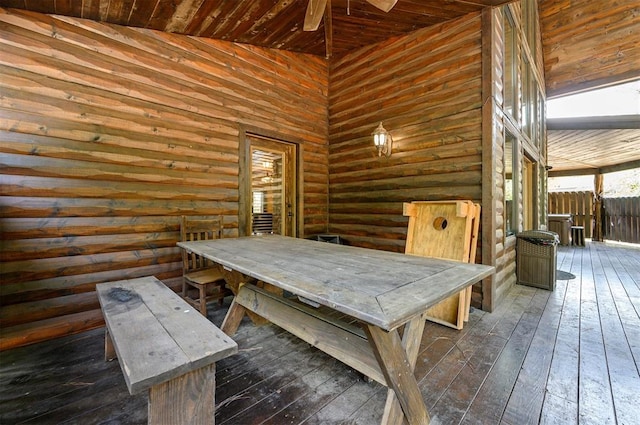 wooden deck with ceiling fan