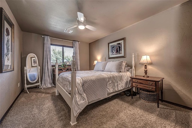 bedroom featuring carpet and ceiling fan