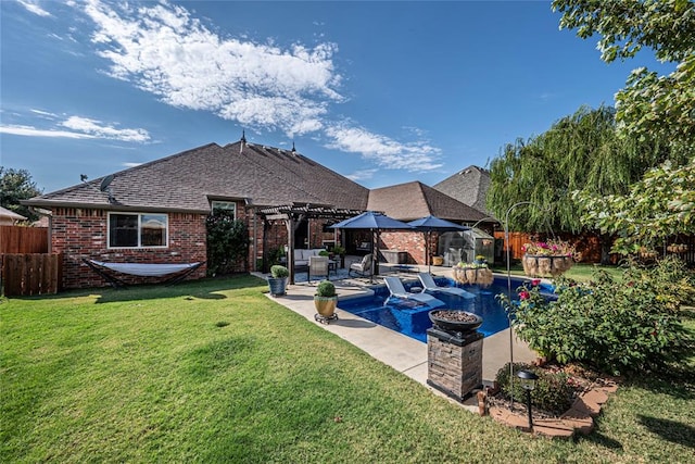 view of swimming pool featuring a gazebo, a pergola, a yard, and a patio