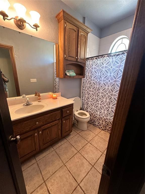 16355 Cobblestone Cir, Choctaw, OK 73020 - bathroom featuring tile patterned floors, vanity, and a shower with shower curtain