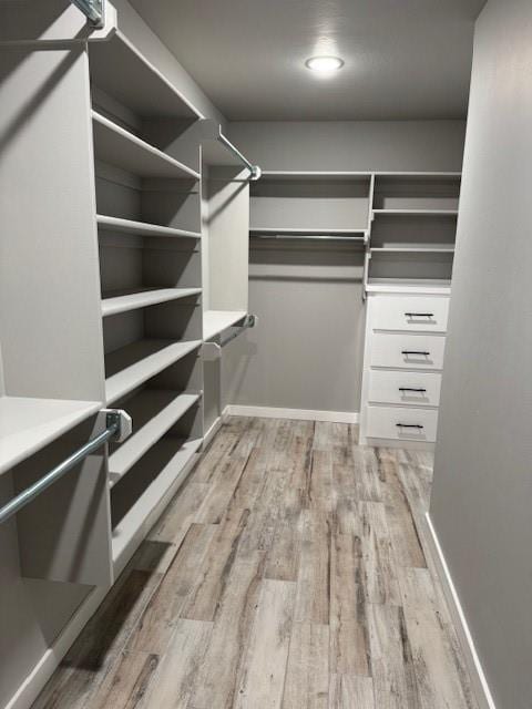 spacious closet featuring light hardwood / wood-style floors