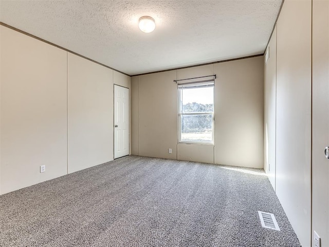 carpeted spare room featuring a textured ceiling