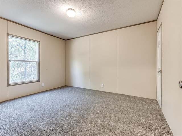 carpeted empty room with a textured ceiling