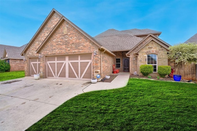 view of front facade with a garage and a front lawn