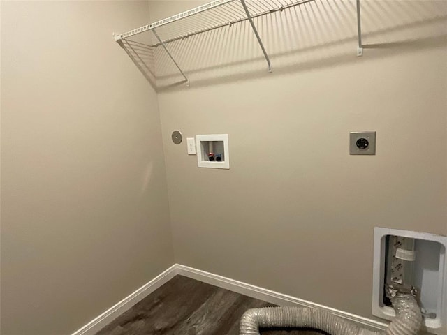 washroom with washer hookup, hardwood / wood-style flooring, and electric dryer hookup