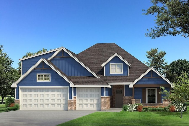 craftsman house featuring a front lawn and a garage