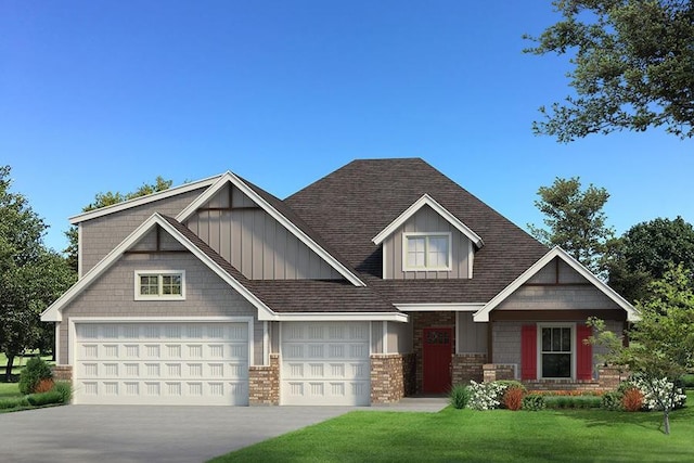 craftsman-style house with a front yard and a garage