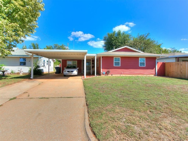 single story home with a carport and a front yard