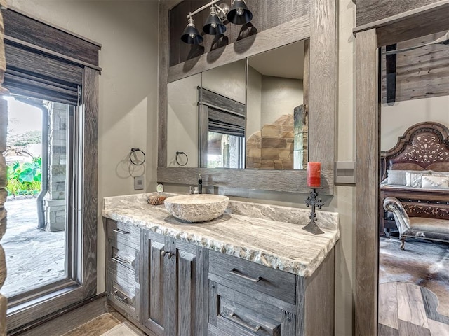 bathroom with hardwood / wood-style floors and vanity